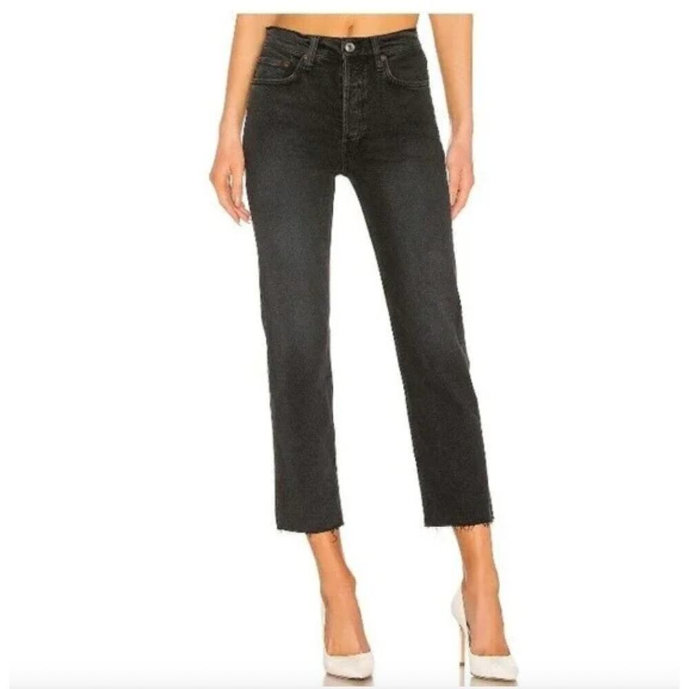 Re/Done Black Raw Hem Straight Leg Jeans size 27